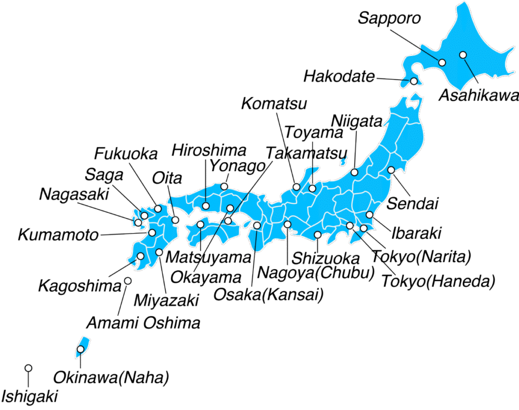 Airport map of Japan